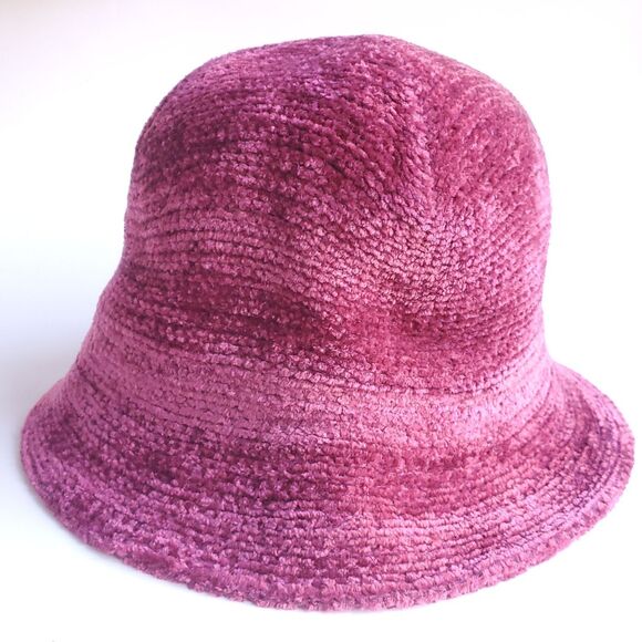 Vintage Charter Club Bucket Hat Chenille Raspberry Red Dark Rose 21.5 inch Band - Picture 5 of 9